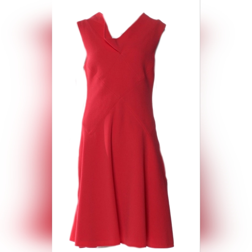 ♧$3,400 OSCAR DE LA RENTA CORAL RED WOOL PICASSO RUNWAY DRESS US 12 - Picture 11 of 14
